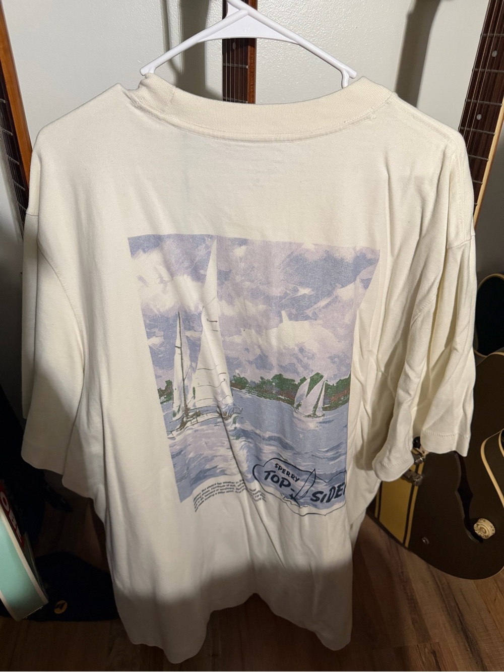 Abercrombie & Fitch Cream Short Sleeve Tee with Pastel Sailboat Graphic